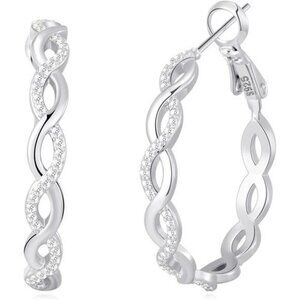 Sterling Silver Twisted Hoop Earrings Cubic Zirconia Hypoallergenic Gift